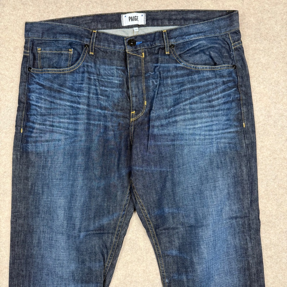 Paige Doheny Jeans 38x30 Straight Leg Dark Indigo Blue Denim Classic Rugged - Picture 2 of 12